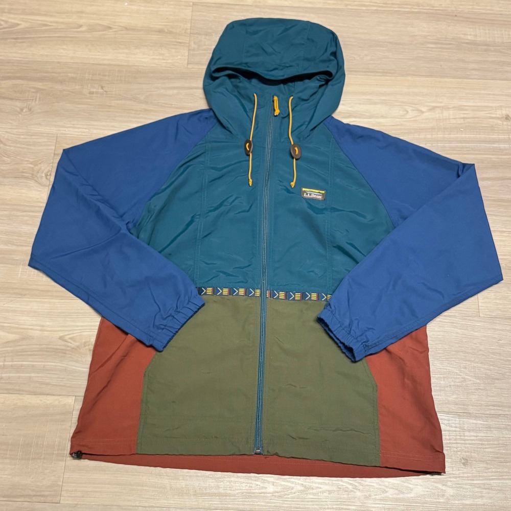 L.L.Bean Mountain Classic Jacket Womens XL Colorblock Hooded Nylon Windbreaker